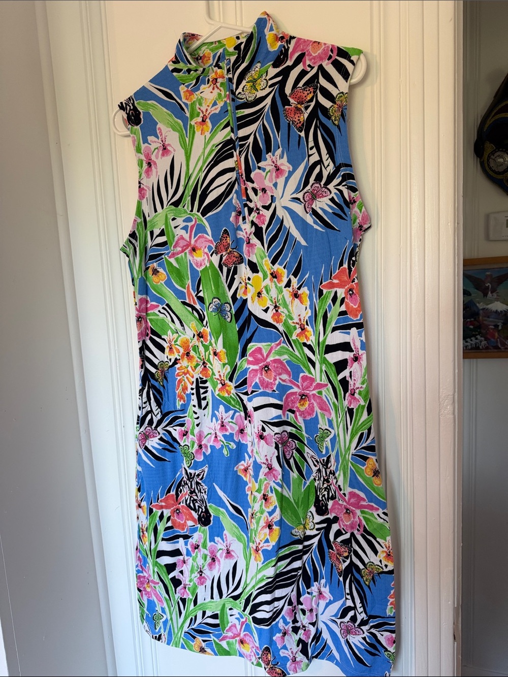 Gottex Blue Tropical Floral Zebra-Print Mini Dress